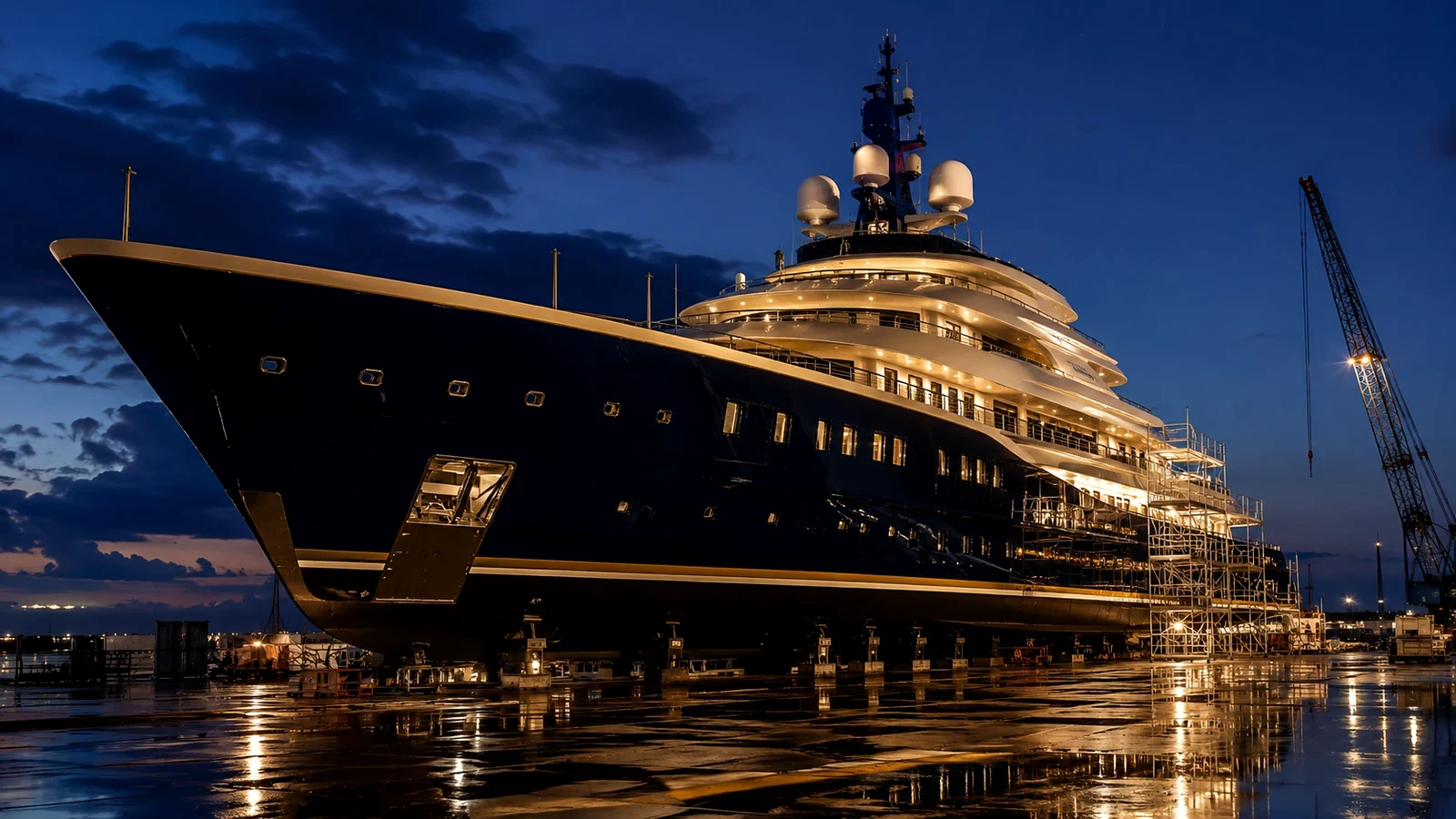Superyacht in cantiere durante un refit professionale